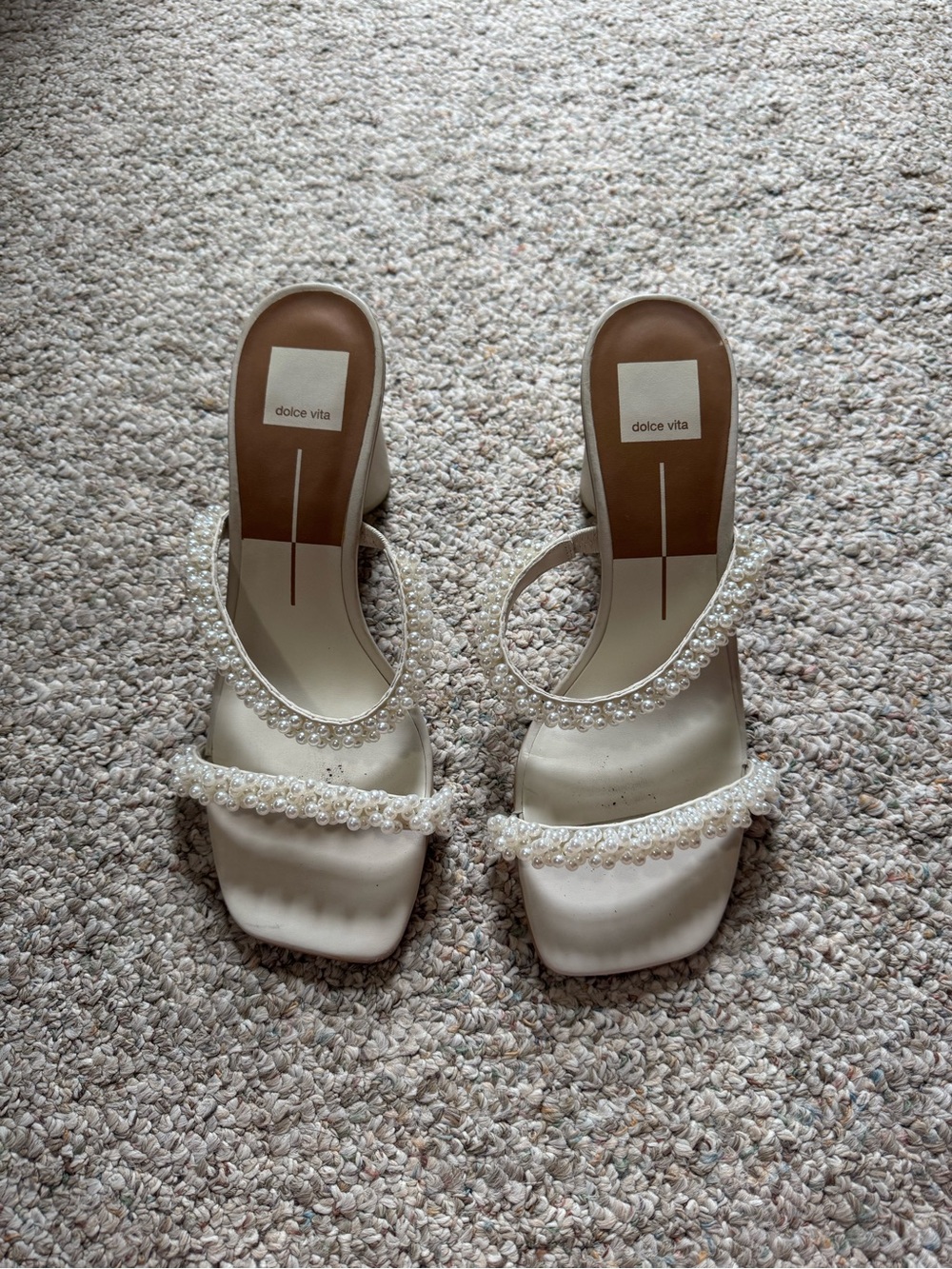 Dolce Vita Ivory Pearl-Strap Mid Heels